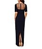 Color:Midnight - Image 2 - Stretch Crepe Beaded Illusion Crew Neck Short Sleeve Sheath Gown