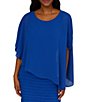 Color:Violet Cobalt - Image 5 - Stretch Jersey Scoop Neckline Chiffon Cape Back Dress
