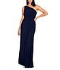 Color:Midnight - Image 1 - Stretch One Shoulder Sleeveless Twisted Front Draped Gown
