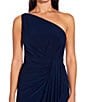 Color:Midnight - Image 3 - Stretch One Shoulder Sleeveless Twisted Front Draped Gown