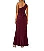 Color:Red Wine - Image 2 - Stretch One Shoulder Sleeveless Twisted Front Draped Gown