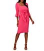 Color:Camellia - Image 1 - Stretch Square Neck 3/4 Bell Sleeve Tie Front Dress