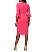 Color:Camellia - Image 2 - Stretch Square Neck 3/4 Bell Sleeve Tie Front Dress