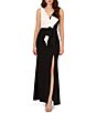 Color:Black Ivory - Image 1 - Two Tone V-Neck Bow Knot Front Sleeveless Gown