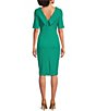 Color:Botanic Green - Image 2 - V-Back Foldover Collar Short Sleeve Sheath Dress