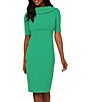 Color:Botanic Green - Image 4 - V-Back Foldover Collar Short Sleeve Sheath Dress