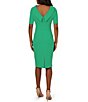 Color:Botanic Green - Image 5 - V-Back Foldover Collar Short Sleeve Sheath Dress