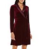 Color:Burgundy - Image 3 - Velvet Tuxedo V-Neck Long Sleeve Wrap Dress