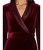 Color:Burgundy - Image 5 - Velvet Tuxedo V-Neck Long Sleeve Wrap Dress
