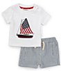 Color:White - Image 1 - Baby Boys 3-24 Months Round Neck Short Sleeve American Flag Sailboat T-Shirt & Shorts Set