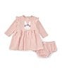 Color:Pink - Image 1 - Baby Girl 3-24 Months Round Neck Flutter Sleeve Flower Gown Dress