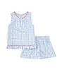 Color:Blue - Image 1 - Little Girls 2T-6X Sleeveless Gingham Ruffle Hem Top & Matching Shorts 2-Piece Set
