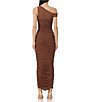 Color:Dark Clay - Image 2 - Biona Asymmetrical Ruched One Shoulder Sleeveless Midi Dress