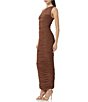 Color:Dark Clay - Image 3 - Biona Asymmetrical Ruched One Shoulder Sleeveless Midi Dress