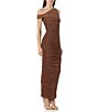 Color:Dark Clay - Image 4 - Biona Asymmetrical Ruched One Shoulder Sleeveless Midi Dress