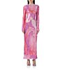 Color:Painted Orchid - Image 1 - Didi Foil Mesh Crew Neck Long Sleeve Midi Dress