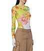 Color:Color Block Floral - Image 5 - Kaylee Floral Print Mesh Crew Neck Long Sleeve Top