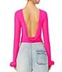 Color:Glow Pink - Image 2 - Lavi Mesh Crew Neck Long Sleeve Rosette Cuff Top