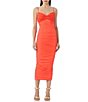 Color:Fiery Coral - Image 1 - Milena Ruffle Sweetheart Neck Sleeveless Midi Dress