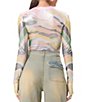 Color:Soft Linear Abstract - Image 2 - Printed Foil Mesh Kaylee Crewneck Long Sleeve Top