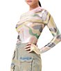 Color:Soft Linear Abstract - Image 4 - Printed Foil Mesh Kaylee Crewneck Long Sleeve Top
