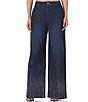 Color:Deep Ocean Blue - Image 1 - Ronny Denim Rhinestone High Rise Relaxed Wide Leg Coordinating Jeans