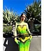 Color:Lime Floral - Image 5 - Shailene Printed Mesh Turtleneck Long Sleeve Midi Dress