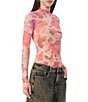 Color:Nude Marble Floral - Image 3 - Zadie Floral Print Mock Neck Long Sleeve Top