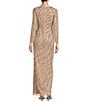 Color:Rose Gold - Image 2 - Beaded Boat Neck Long Sleeve Front Slit Gown