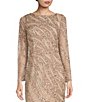 Color:Rose Gold - Image 3 - Beaded Boat Neck Long Sleeve Front Slit Gown