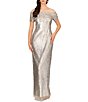 Color:Silver - Image 1 - Beaded Illusion Jeweled Boat Neck Short Sleeve Gown