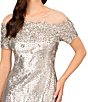 Color:Silver - Image 3 - Beaded Illusion Jeweled Boat Neck Short Sleeve Gown