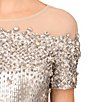 Color:Silver - Image 4 - Beaded Illusion Jeweled Boat Neck Short Sleeve Gown
