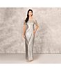 Color:Silver - Image 5 - Beaded Illusion Jeweled Boat Neck Short Sleeve Gown