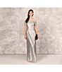 Color:Silver - Image 6 - Beaded Illusion Jeweled Boat Neck Short Sleeve Gown