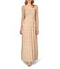 Color:Champagne - Image 1 - Beaded Mesh Square Neck Long Sleeve Gown