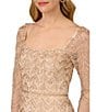 Color:Champagne - Image 3 - Beaded Mesh Square Neck Long Sleeve Gown
