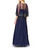 Color:Navy - Image 2 - Beaded Strapless Ball Gown with Removeable Beaded Cape