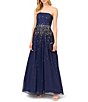 Color:Navy - Image 3 - Beaded Strapless Ball Gown with Removeable Beaded Cape