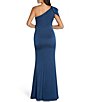 Color:Twilight Blue - Image 2 - Draped One Shoulder Short Sleeve Mermaid Gown