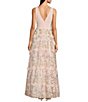 Color:Pink Multi - Image 2 - Floral Embroidered Mesh V-Neck Sleeveless A-Line Maxi Dress