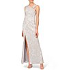 Color:Silver - Image 1 - Metallic Foil Pleated Asymmetrical Neck Sleeveless Gown