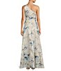 Color:Blue Multi - Image 2 - Metallic Jacquard One Shoulder Sleeveless Ball Gown