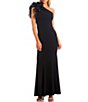 Color:Black - Image 1 - Organza Ruffle One-Shoulder Sleeveless Long Column Gown
