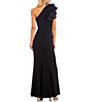 Color:Black - Image 2 - Organza Ruffle One-Shoulder Sleeveless Long Column Gown