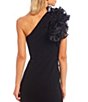 Color:Black - Image 4 - Organza Ruffle One-Shoulder Sleeveless Long Column Gown