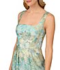 Color:Green Multi - Image 3 - Printed Jacquard Square Neck Sleeveless Ruched Gown