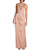 Color:Champagne Rose - Image 1 - Satin Cowl Neck Sleeveless Side Ruffle Gown