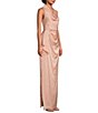 Color:Champagne Rose - Image 3 - Satin Cowl Neck Sleeveless Side Ruffle Gown