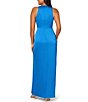 Color:Blue Horizon - Image 2 - Satin V Neckline Sleeveless Draped Gown